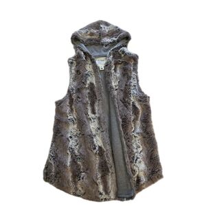 Dylan by True Grit Silky Faux Fur Hooded Vest Size Large Y2K 2010